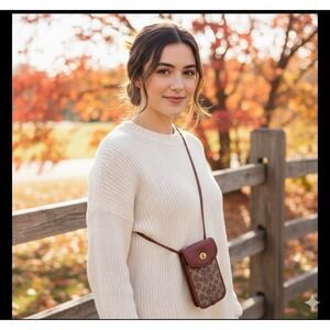 Coach Brown Signature Crossbody Phone Bag w‎ Turnlock Travel Minimalist Mini